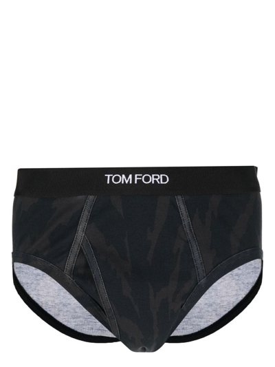 Tom Ford Logo-waistband Briefs In Grey