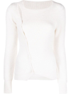 Jacquemus Asymmetric Ribbed Cardigan In Off White
