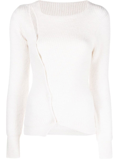 Jacquemus Asymmetric Ribbed Cardigan In Off,white