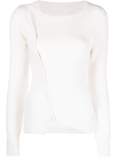 Jacquemus Asymmetric Ribbed Cardigan In White