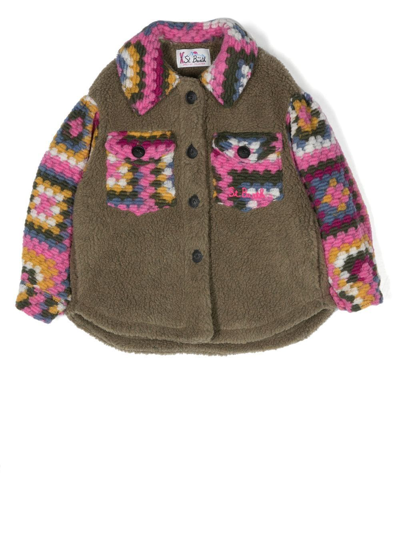Mc2 Saint Barth Kids' Crochet-panelled Sherpa Jacket In Brown