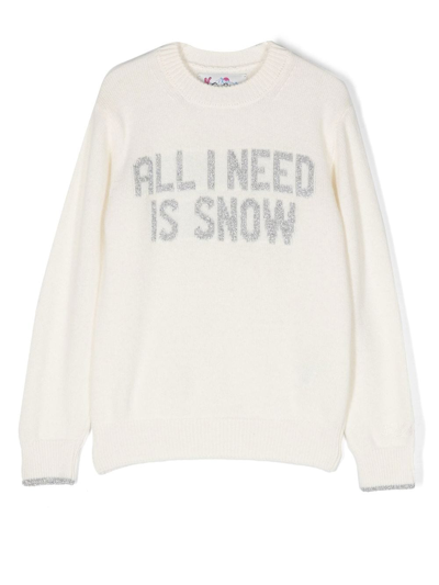 Mc2 Saint Barth Kids' Snow-slogan Knitted Jumper In White