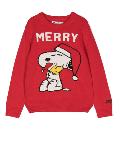 Mc2 Saint Barth Kids' Snoopy Merry Knitted Jumper In Red