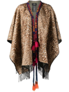 Etro Leopard Print Fringe Wool Poncho In Neutrals