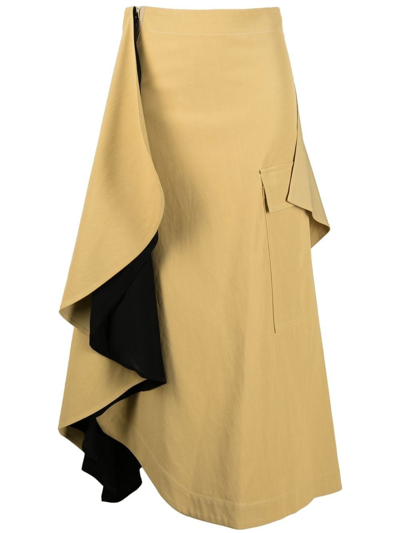 Colville Asymmetric Draped Ruffle Midi-skirt In Yellow