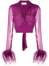 Giuseppe Di Morabito Cropped Feather-trim Blouse In Purple