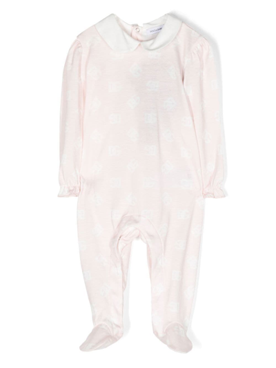 Dolce & Gabbana Babies' Monogram-pattern Long-sleeved Bodie In Pink