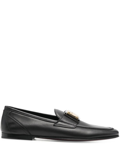 Dolce & Gabbana Logo-plaque Leather Loafers In Black