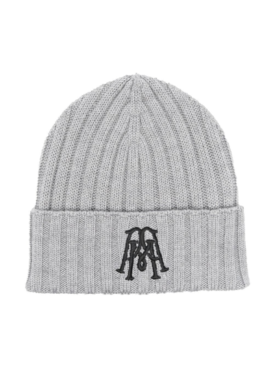 Paolo Pecora Kids' Embroidered-logo Knitted Beanie In Grey