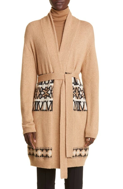 Max Mara Vanadio Belted Wool Blend Cardigan In Beige