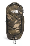 The North Face Borealis Water Repellent Sling Backpack In New Taupe Green Snowcap Mountains Print + Black