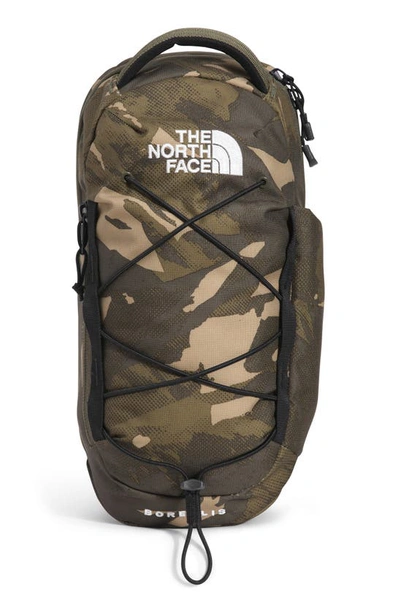 The North Face Borealis Water Repellent Sling Backpack In New Taupe Green Snowcap Mountains Print + Black