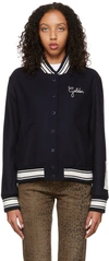 Golden Goose Wool Blend Bomber With Embroidered Logo In 50486 Dark Blue