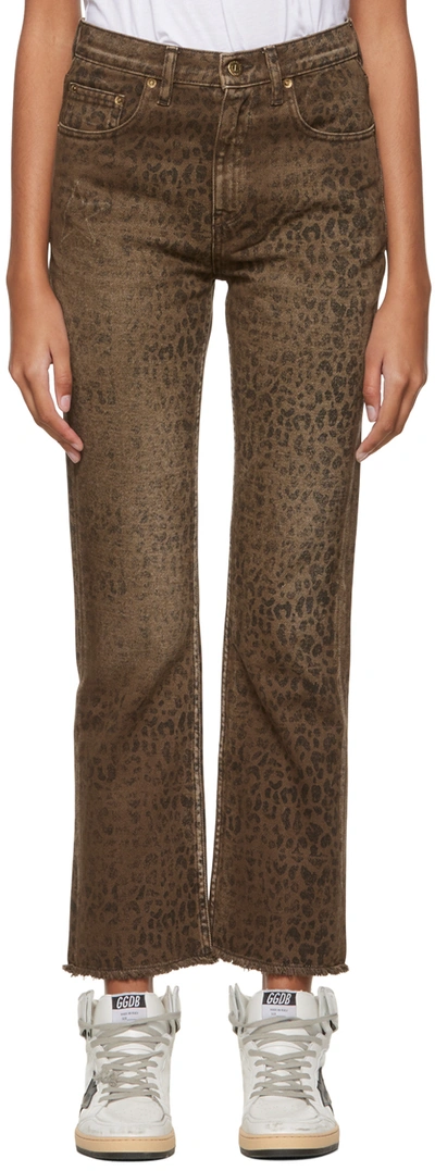 Golden Goose Faded Leopard-print Kick Flare Jeans In Brown