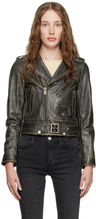 Golden Goose Deluxe Brand Cracked Effect Leather Biker Jacket In Black