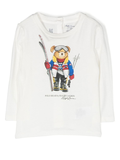 Ralph Lauren Babies' Polo Bear Long Sleeve T-shirt In Bianco