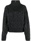 Ganni Cable-knit Sweater With Zip In Schwarz