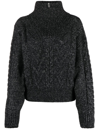 Ganni Cable-knit Sweater With Zip In Black