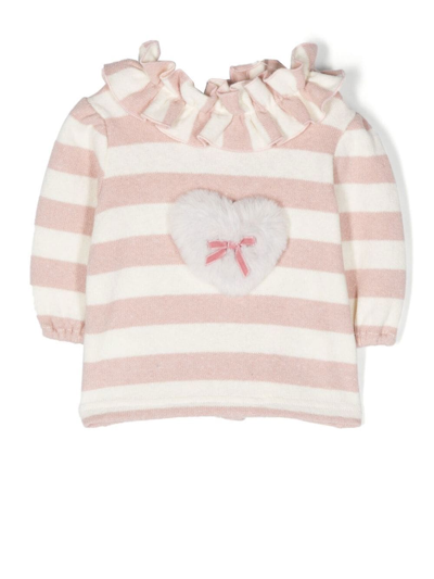 La Stupenderia Babies' Bow-detail Striped Tunic In Cream