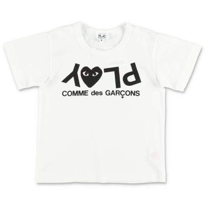 Comme Des Garçons Kids'  Play T-shirt Bianca In Jersey Di Cotone In Bianco