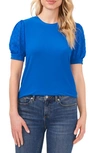 Cece Puff Sleeve Mixed Media Top In Lapis Blue