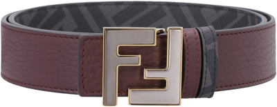 Fendi Reversible Logo Buckle Belt In Granata+nr+os/ps/rs
