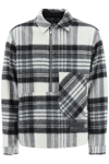 We11 Done Half-zip Plaid Wool Shirt In White,grey