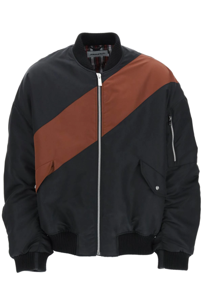 Jordanluca Emerald Color Block Bomber Jacket In Brown,black