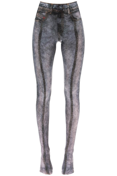 Diesel P-koll-f2 Denim-effect Tights In Grey