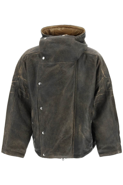 Diesel 'l-luca' Padded Crackle Leather Jacket In Brown
