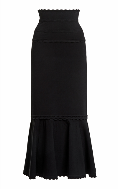Victoria Beckham Scalloped Flared Midi Skirt In Black