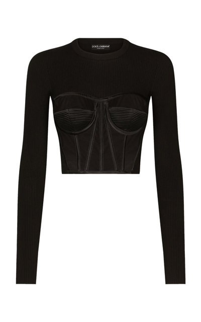Dolce & Gabbana Fine-rib Viscose Bustier Sweater In Black