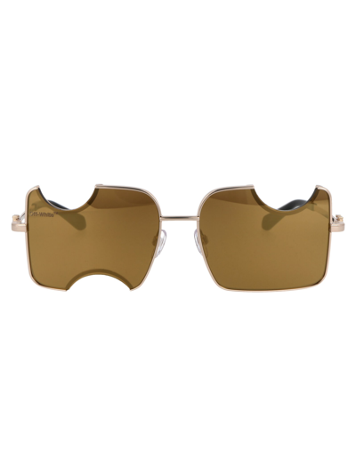 Off-white Salvador Squared Metal Sunglasses In Gold,mirror
