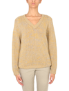 Aspesi Textured Knit V-neck Sweater With Long Sleeves In Giallo