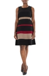 Nina Leonard Sleeveless Jewel Neck Colorblock Dress In Black/ Mink/ Crimson