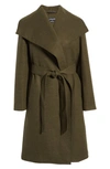 Noize Lena Belted Wrap Coat In Uniform Green