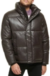 Calvin Klein Faux Leather Puffer Jacket In Brown