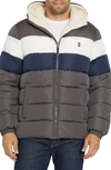 Izod Faux Shearling Lined Quilted Jacket In Charcoal Color Block