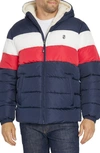 Izod Faux Shearling Lined Quilted Jacket In Navy Color Block