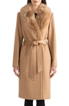 Sofia Cashmere Belted Genuine Shearling Trim Coat In Camel