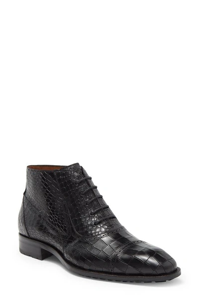 Mezlan Mckay Croc Embossed Cap Toe Boot In Black | ModeSens display picture 3