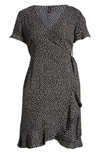 Vero Moda Henna Frill Wrap Dress In Black Aop Dot