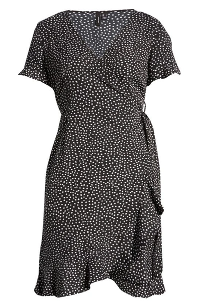 Vero Moda Henna Frill Wrap Dress In Black Aop Dot