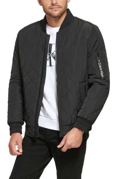 Calvin Klein Quilted Bomber Jacket In Black