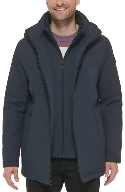 Calvin Klein Hooded Bib Jacket In True Navy