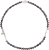 Sweetlimejuice Sterling Silver Split Cross Pearl Choker Necklace In Silver, Black