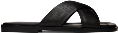 Versace Black Greca Sandals In 1b000 Nero