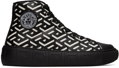 Versace Black & White La Greca Sneakers In 2b02p Nero+bianco-pa