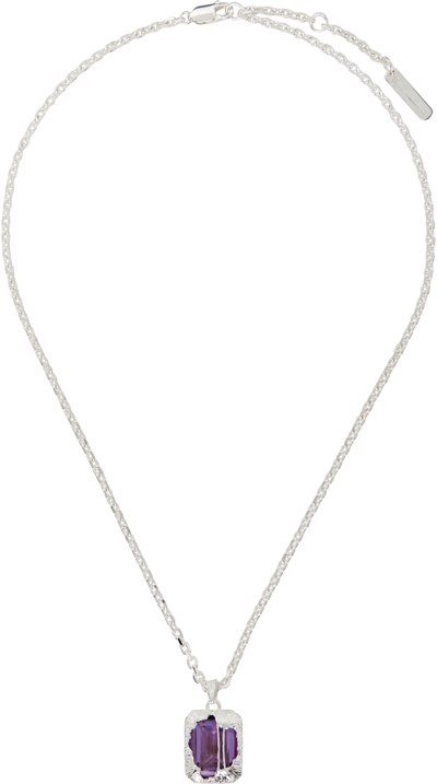 Sweetlimejuice Silver Textured Zong Necklace In Silver, Lavender