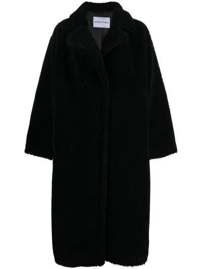 Stand Studio Maria Oversized Faux-shearling Coat In Black